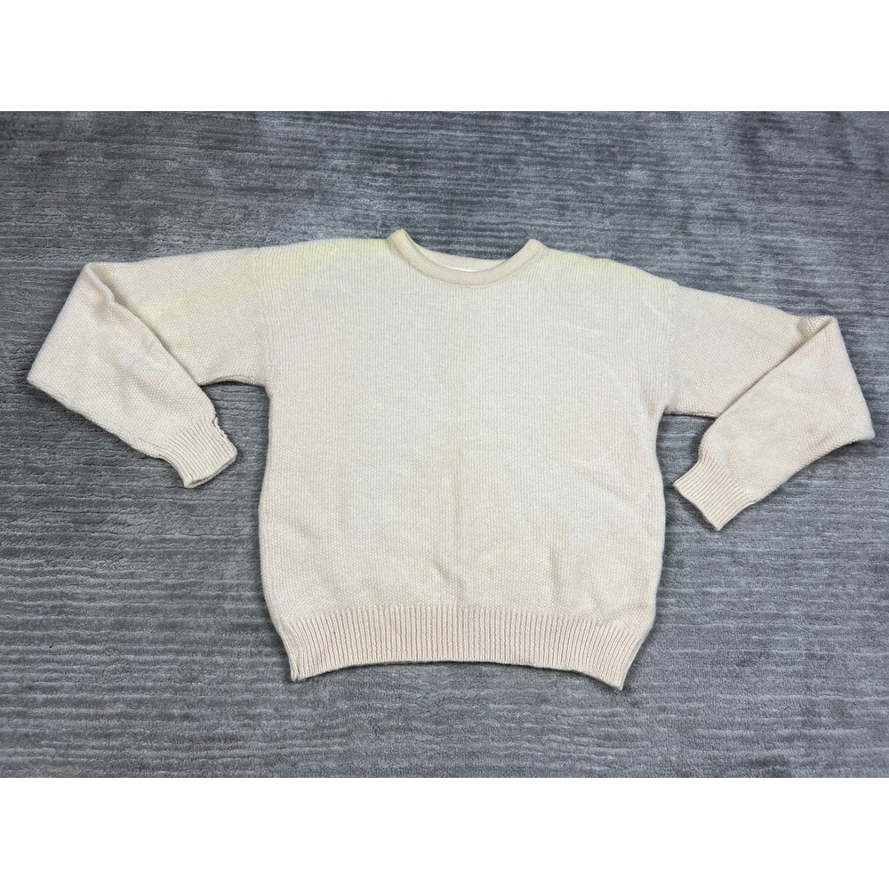 Talbots Sweater Womens M Cream 100% Wool Crewneck Vintage Made in USA Textured